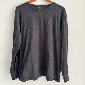 POLO RALPH LAUREN‎ Men's Charcoal Gray Heathered LS Crewneck T-Shirt Adult Large